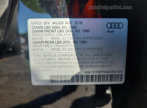WA1D7AFPXGA092739 2016 AUDI Q5 Black VIN կոդի պիտակի տեսք