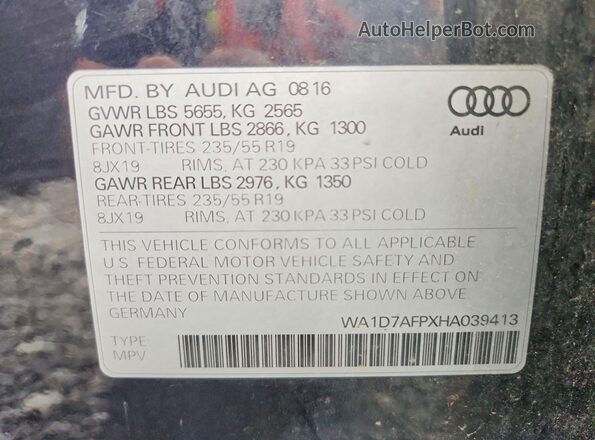 WA1D7AFPXHA039413 2017 AUDI Q5 Blue Սալոնի 360 աստիճան տեսք
