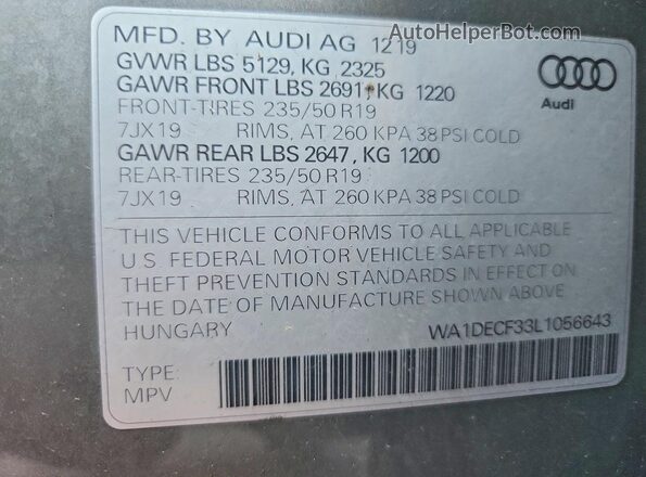 WA1DECF33L1056643 2020 AUDI Q3 Gray Widok naklejki z numerem VIN