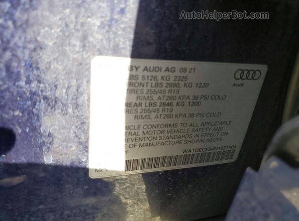 WA1DECF34N1021404 2022 AUDI Q3 Blue VIN sticker view