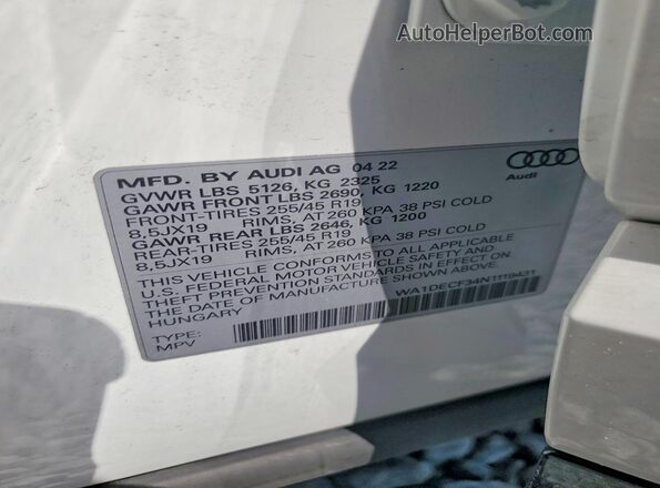 WA1DECF34N1119431 2022 AUDI Q3 White სალონის 360-გრადუსიანი ხედი