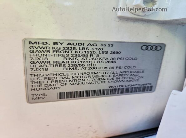 WA1DECF34P1135678 2023 AUDI Q3 Белый Панорамный вид салона 360°