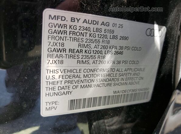 WA1DECF36S1040550 2025 AUDI Q3 Black VIN კოდის სტიკერის ხედი
