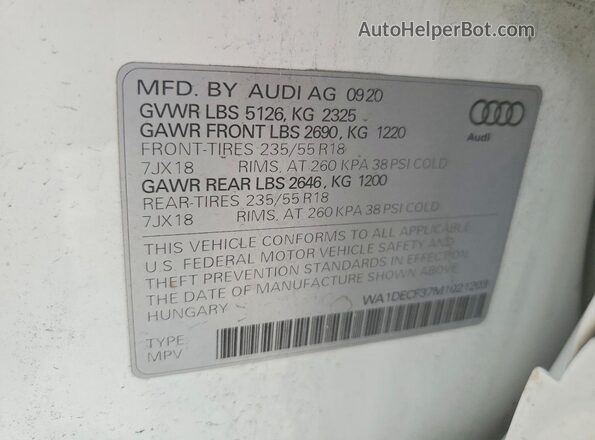 WA1DECF37M1021203 2021 AUDI Q3 White Widok wnętrza 360 stopni