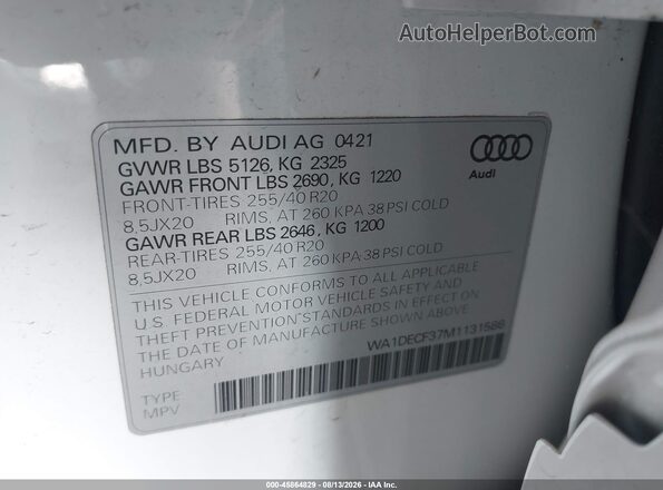WA1DECF37M1131586 2021 AUDI Q3 White Widok komory silnika
