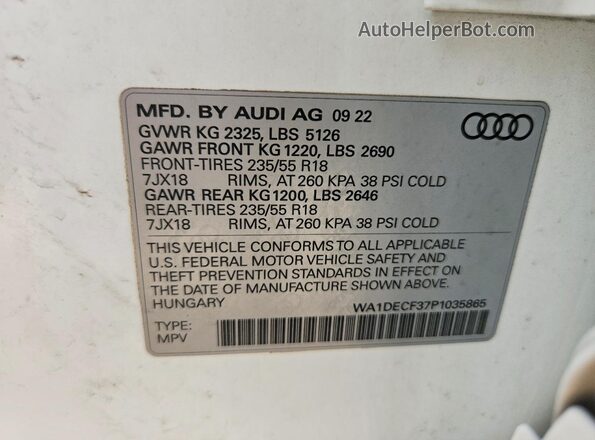 WA1DECF37P1035865 2023 AUDI Q3 White Շարժիչի բաժամունքի տեսք