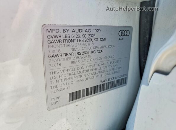 WA1DECF38M1036678 2021 AUDI Q3 White Вид наклейки з VIN-кодом