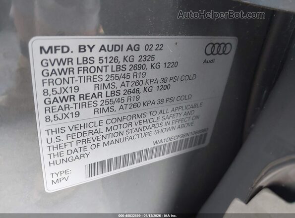 WA1DECF38N1088880 2022 AUDI Q3 Gray Вид підкапотного простору
