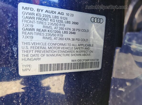 WA1DECF38R1055738 2024 AUDI Q3 Blue VIN sticker view