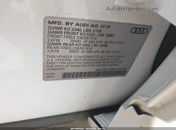 WA1DECF38S1049766 2025 AUDI Q3 Белый Вид подкапотного пространства
