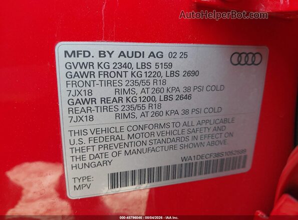 WA1DECF38S1052599 2025 AUDI Q3 Red Вид підкапотного простору