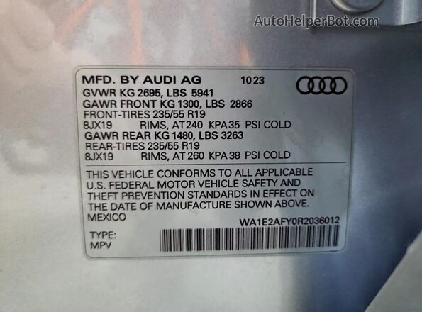 WA1E2AFY0R2036012 2024 AUDI Q5 Silver VIN კოდის სტიკერის ხედი
