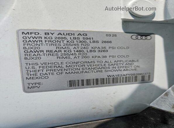 WA1E2AFY0S2062373 2025 AUDI Q5 White Vista de la etiqueta del VIN