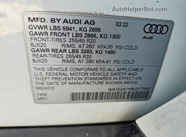 WA1E2AFY8N2077062 2022 AUDI Q5 White Вид підкапотного простору