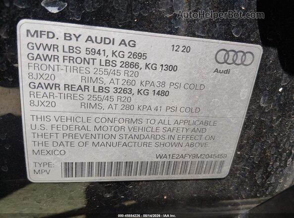 WA1E2AFY9M2045459 2021 AUDI Q5 Black Вид підкапотного простору