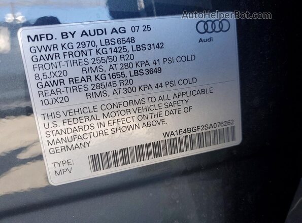 WA1E4BGF2SA076262 2025 AUDI OTHER Black VIN sticker view