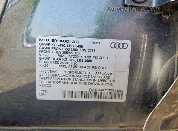 WA1EAAFY1P2144364 2023 AUDI Q5 Gray Widok naklejki z numerem VIN
