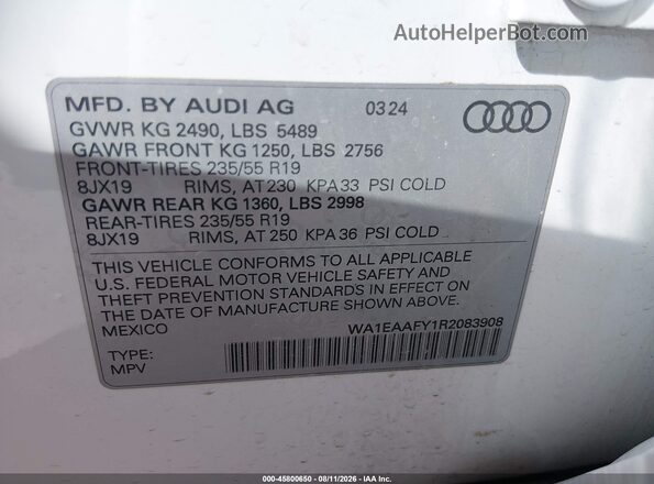 WA1EAAFY1R2083908 2024 AUDI Q5 White Շարժիչի բաժամունքի տեսք