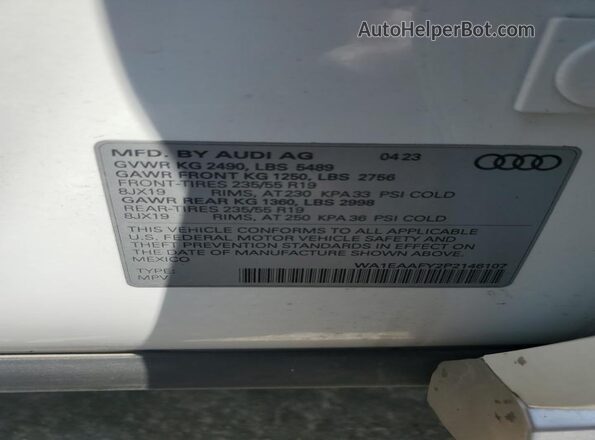 WA1EAAFY2P2146107 2023 AUDI Q5 White VIN sticker view