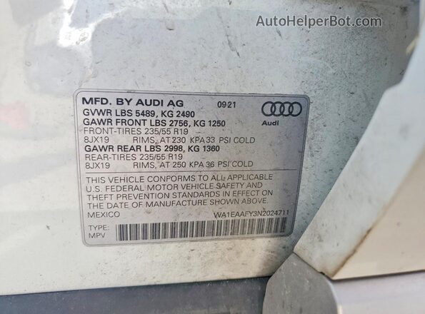 WA1EAAFY3N2024711 2022 AUDI Q5 White Vista del compartimento del motor