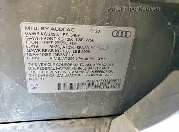 WA1EAAFY3P2099329 2023 AUDI Q5 Gray VIN კოდის სტიკერის ხედი