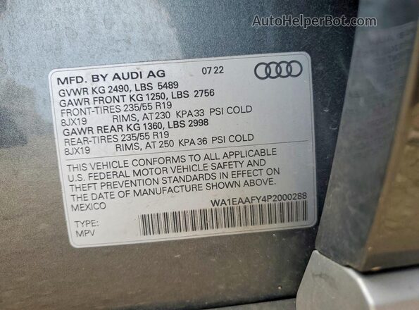 WA1EAAFY4P2000288 2023 AUDI Q5 Gray VIN sticker view