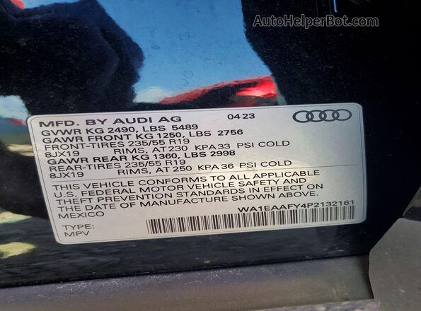 WA1EAAFY4P2132161 2023 AUDI Q5 Black Widok naklejki z numerem VIN