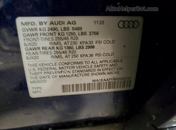 WA1EAAFY4R2053141 2024 AUDI Q5 Blue 360 interior view