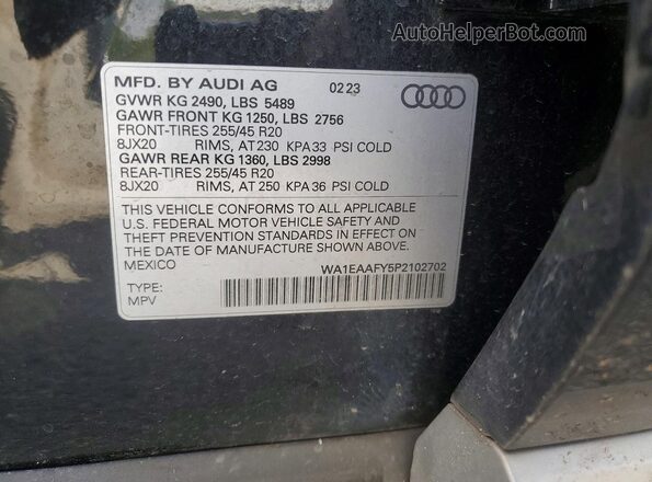 WA1EAAFY5P2102702 2023 AUDI Q5 Black Widok wnętrza 360 stopni