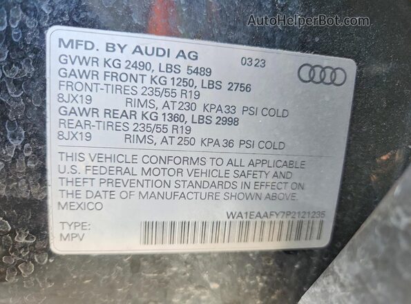 WA1EAAFY7P2121235 2023 AUDI Q5 Black Панорамний вид салону 360°