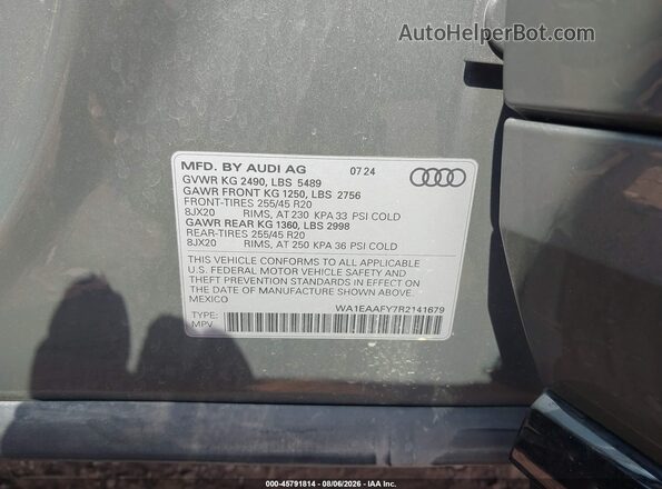 WA1EAAFY7R2141679 2024 AUDI Q5 Gray Вид підкапотного простору