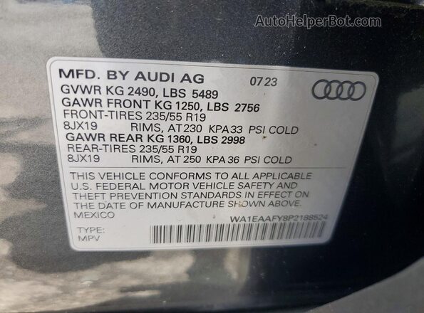 WA1EAAFY8P2188524 2023 AUDI Q5 Gray VIN sticker view