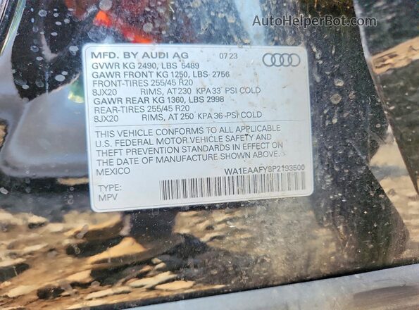 WA1EAAFY8P2193500 2023 AUDI Q5 Black 360 interior view