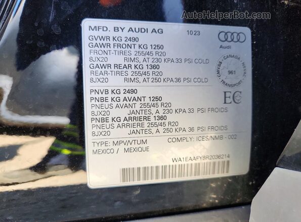 WA1EAAFY8R2036214 2024 AUDI Q5 Black Vista interior de 360 grados
