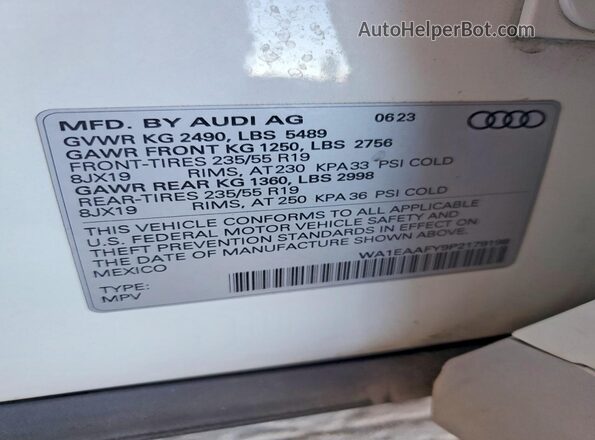 WA1EAAFY9P2179198 2023 AUDI Q5 White სალონის 360-გრადუსიანი ხედი
