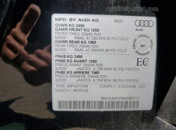 WA1EAAFYXM2082717 2021 AUDI Q5 Black VIN կոդի պիտակի տեսք