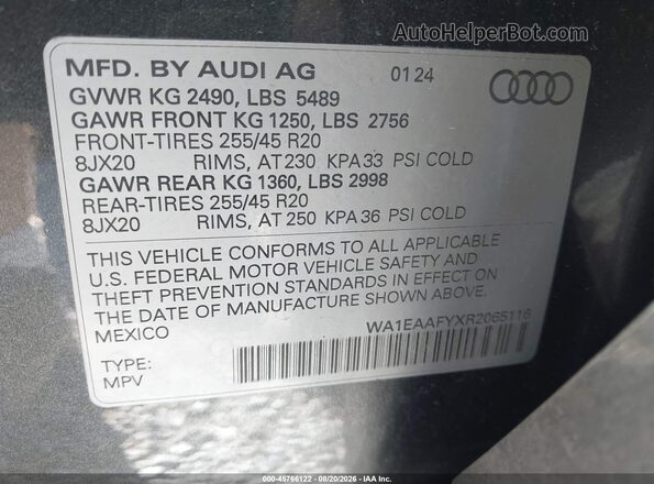 WA1EAAFYXR2065116 2024 AUDI Q5 Gray ძრავის განყოფილების ხედი