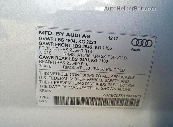 WA1ECCFS9JR020813 2018 AUDI Q3 Silver Widok komory silnika