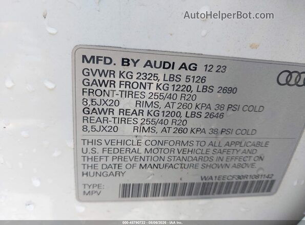 WA1EECF30R1081142 2024 AUDI Q3 Gray Շարժիչի բաժամունքի տեսք
