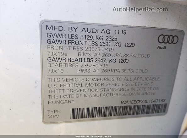WA1EECF34L1047163 2020 AUDI Q3 White Շարժիչի բաժամունքի տեսք