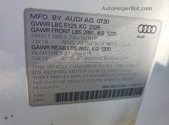 WA1EECF34L1125232 2020 AUDI Q3 White Вид наклейки з VIN-кодом