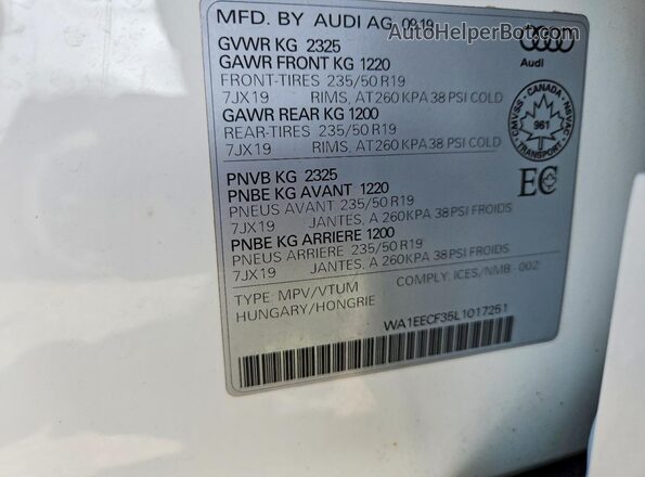 WA1EECF35L1017251 2020 AUDI Q3 Белый Панорамный вид салона 360°