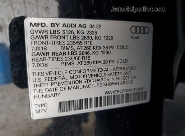 WA1EECF35N1113061 2022 AUDI Q3 Black Սալոնի 360 աստիճան տեսք