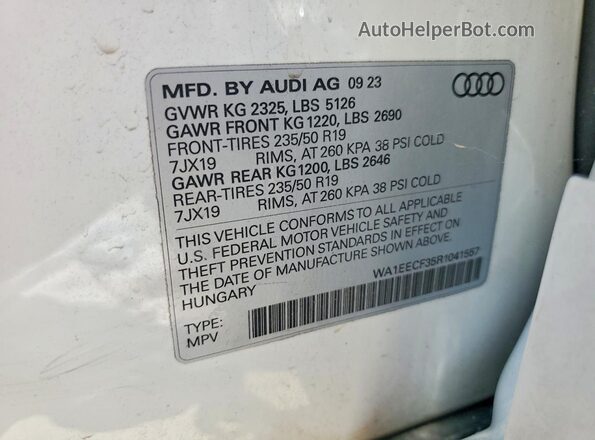 WA1EECF35R1041557 2024 AUDI Q3 White VIN sticker view
