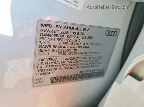 WA1EECF36P1083183 2023 AUDI Q3 White VIN sticker view