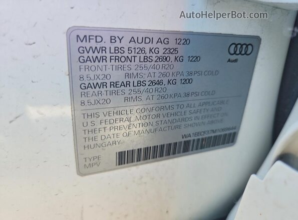 WA1EECF37M1069644 2021 AUDI Q3 White Vista de la etiqueta del VIN