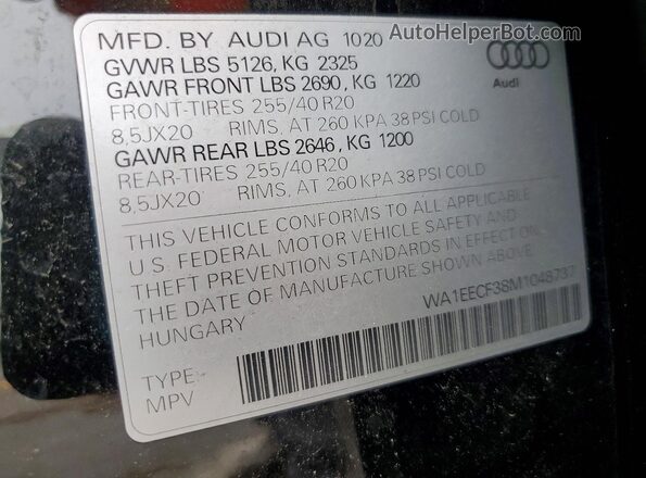 WA1EECF38M1048737 2021 AUDI Q3 Black Widok naklejki z numerem VIN