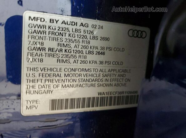 WA1EECF38R1106496 2024 AUDI Q3 Blue Widok naklejki z numerem VIN