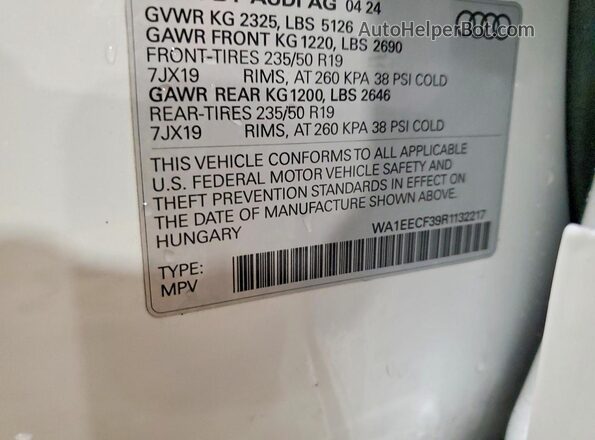 WA1EECF39R1132217 2024 AUDI Q3 White Widok naklejki z numerem VIN