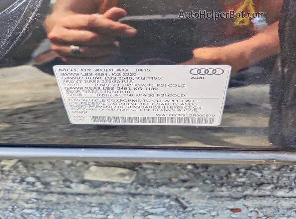WA1EFCFS5GR000879 2016 AUDI Q3 Черный Вид наклейки с VIN-кодом
